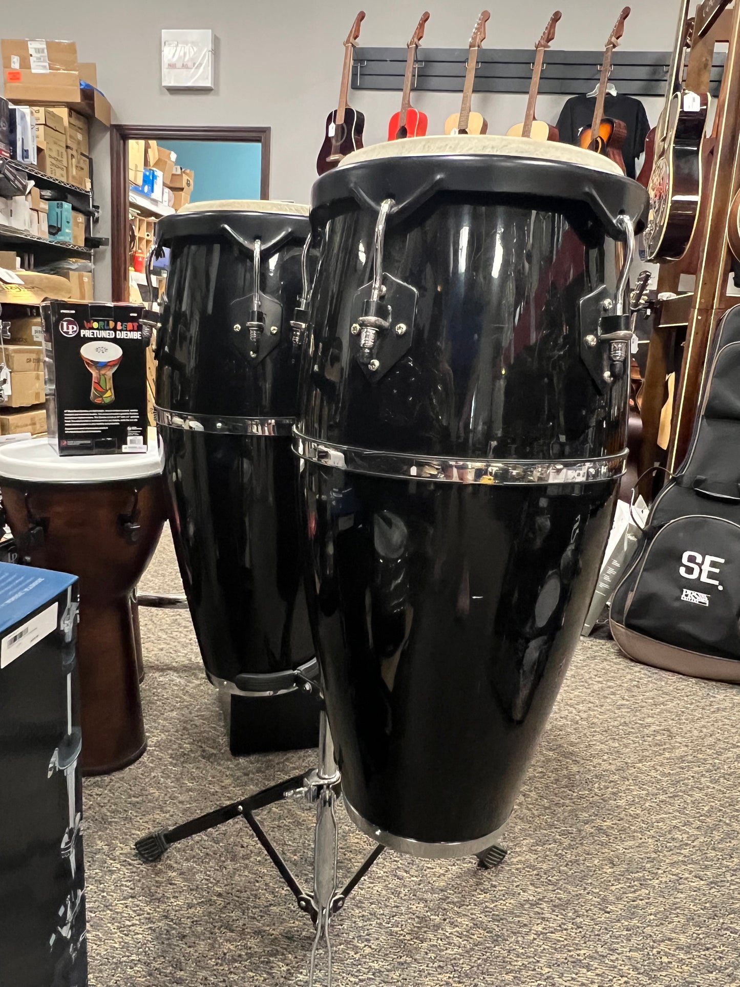 Used Toca Kaman 11” & 9.5” Conga Drum Set with Stand-Black